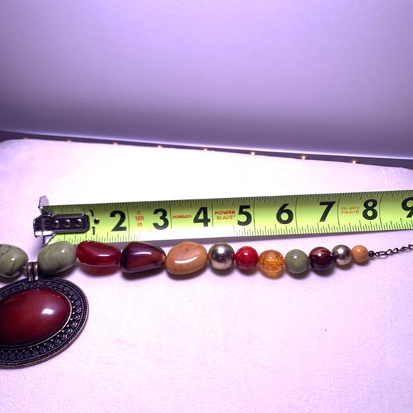 Statement Chunky burgundy red pendant multicolored stone costume boho necklace - Picture 9 of 16